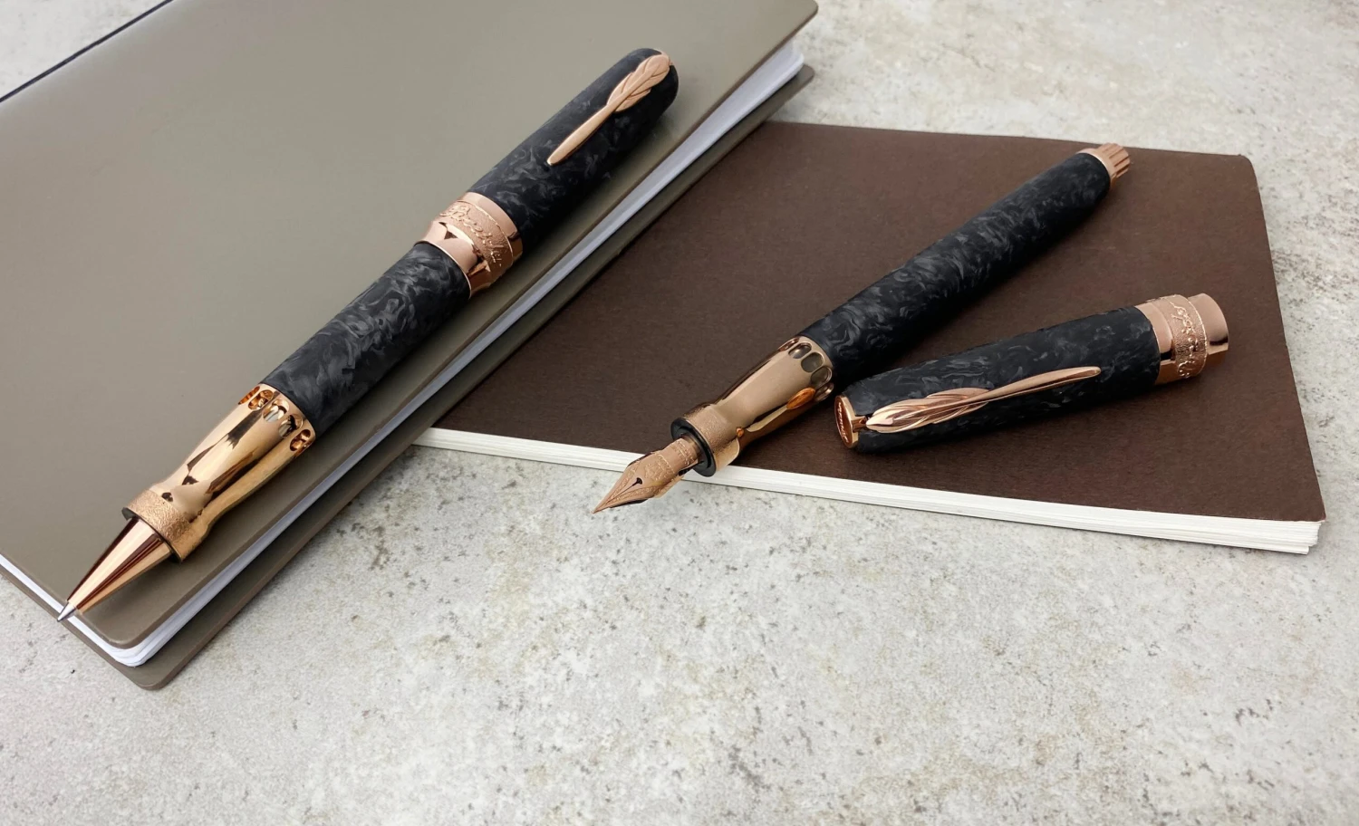 Pineider Limited Edition Forged Carbon Fountain Pen, Rose Gold Trim 4 Pineider Limited Edition Forged Carbon Fountain Pen, Rose Gold Trim - Image 2